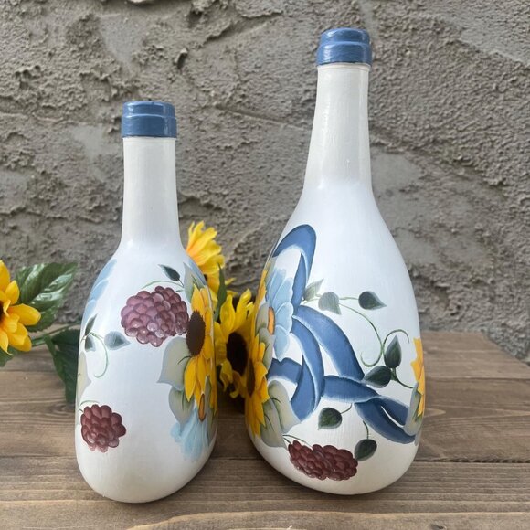 Vintage Hand Painted Sunflower Demijohn Vase Set - Picture 6 of 10